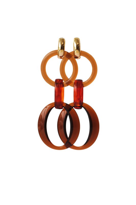Orecchini marrone arancio con creolo placcato oro 24K