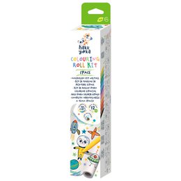 Space-themed color roll kit with astronauts, planets, stars, and rockets for creative coloring activities.