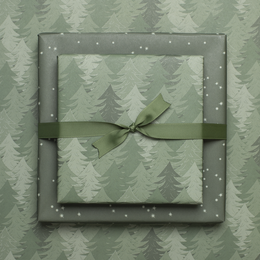 Carta da regalo natalizia sostenibile verde, carta da regalo Alberi di Natale e stelle - carta da regalo fronte-retro realizzata con carta riciclata al 100%.