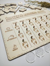 Houten tanden poetsbeurt, houten tandenborstel tracker, wekelijkse routine checklist