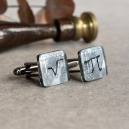Science cuff links with math symbols Pi and square root, Grey color, Wedding accessories for men