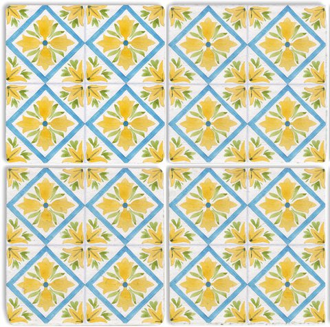 Steinuntersetzer-Set - Yellow and Blue Summer