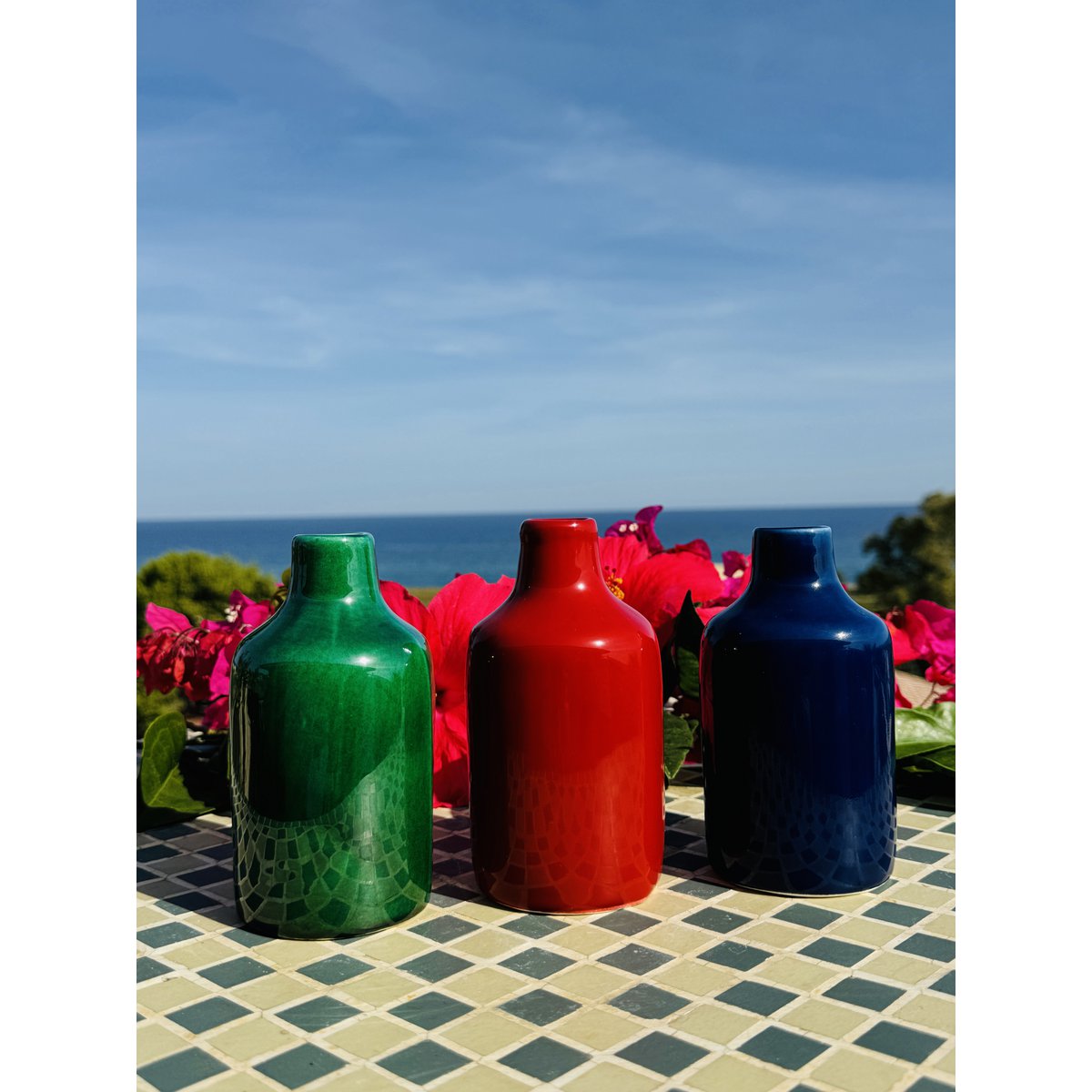Handmade oil bottle of oil donors oil jug ceramic bottle "Unica" for olive oil & vinegar from Italy