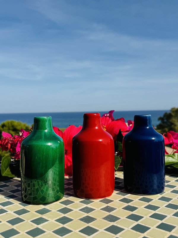 Håndlavet olieflaske med olie donorer olie jug keramisk flaske "unica" til olivenolie & eddike fra Italien