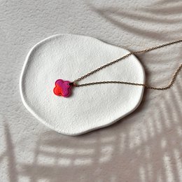 Amalfi - Artisan Orange and Fuchsia Four-leaf Clover Necklace