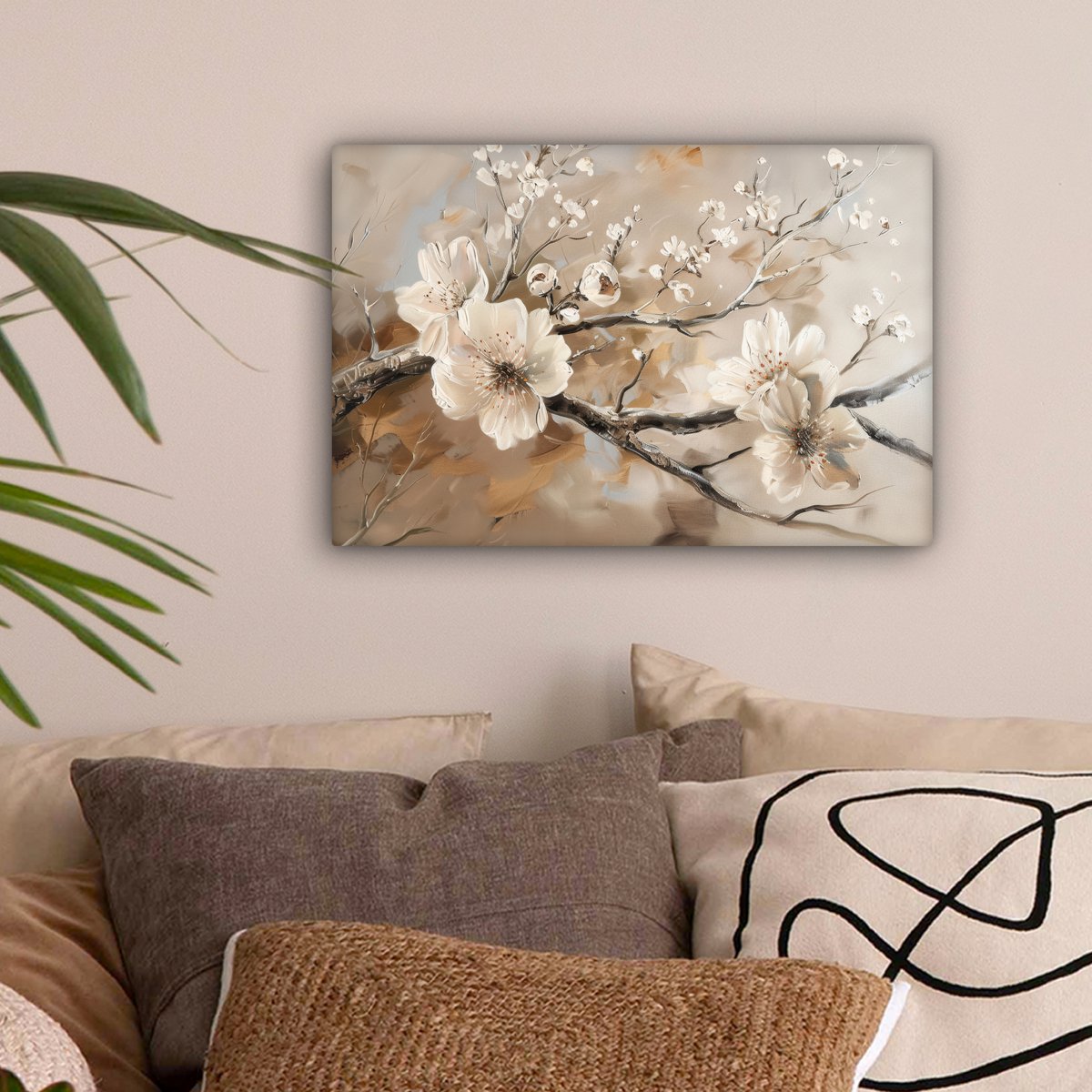 Canvas schilderij  - Wanddecoratie Bloemen - Natuur - Wit - Bloesem - Abstract - Muurdecoratie woonkamer - Slaapkamer decoratie - Kamer accessoires - Schilderijen op canvas