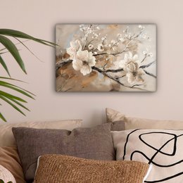 Canvas schilderij  - Wanddecoratie Bloemen - Natuur - Wit - Bloesem - Abstract - Muurdecoratie woonkamer - Slaapkamer decoratie - Kamer accessoires - Schilderijen op canvas