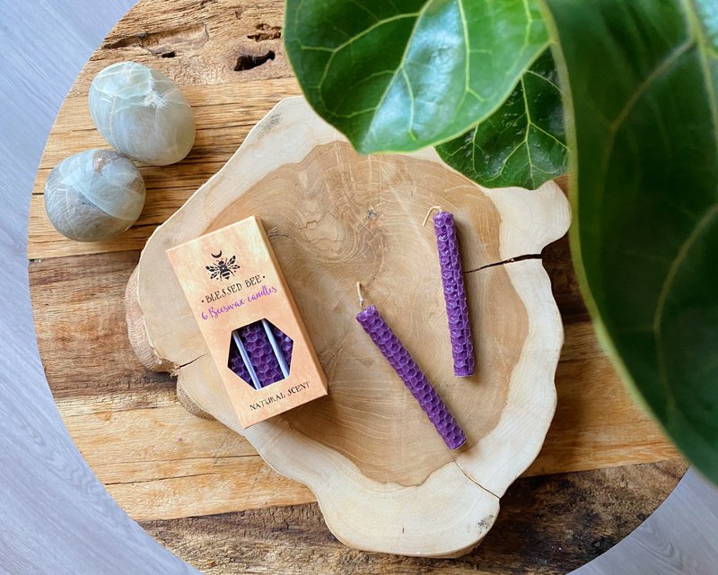 Pack of 6 'Purple' Beeswax Spell Candles