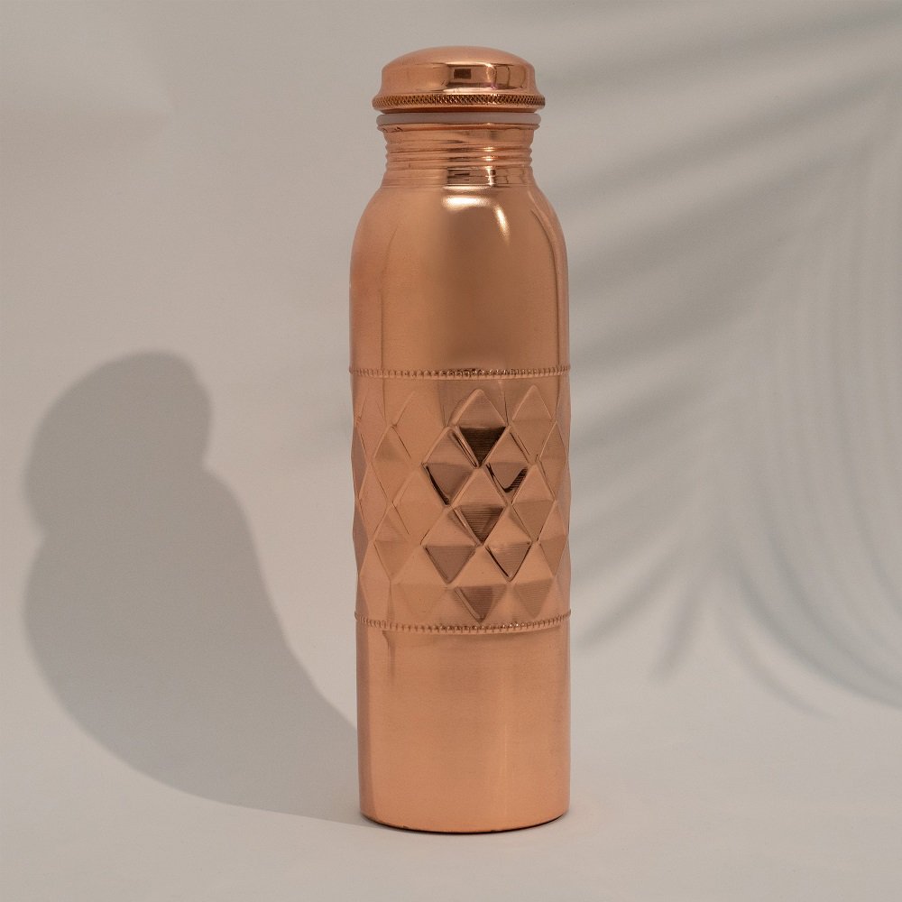 Puur koperen waterfles dot diamond polished ± 950 ml