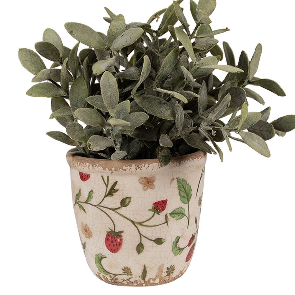Blumenpfropf Ø 11x10 cm Beige rote Keramik Erdbeerblumenpot im Inneren