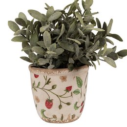 Blumenpfropf Ø 11x10 cm Beige rote Keramik Erdbeerblumenpot im Inneren