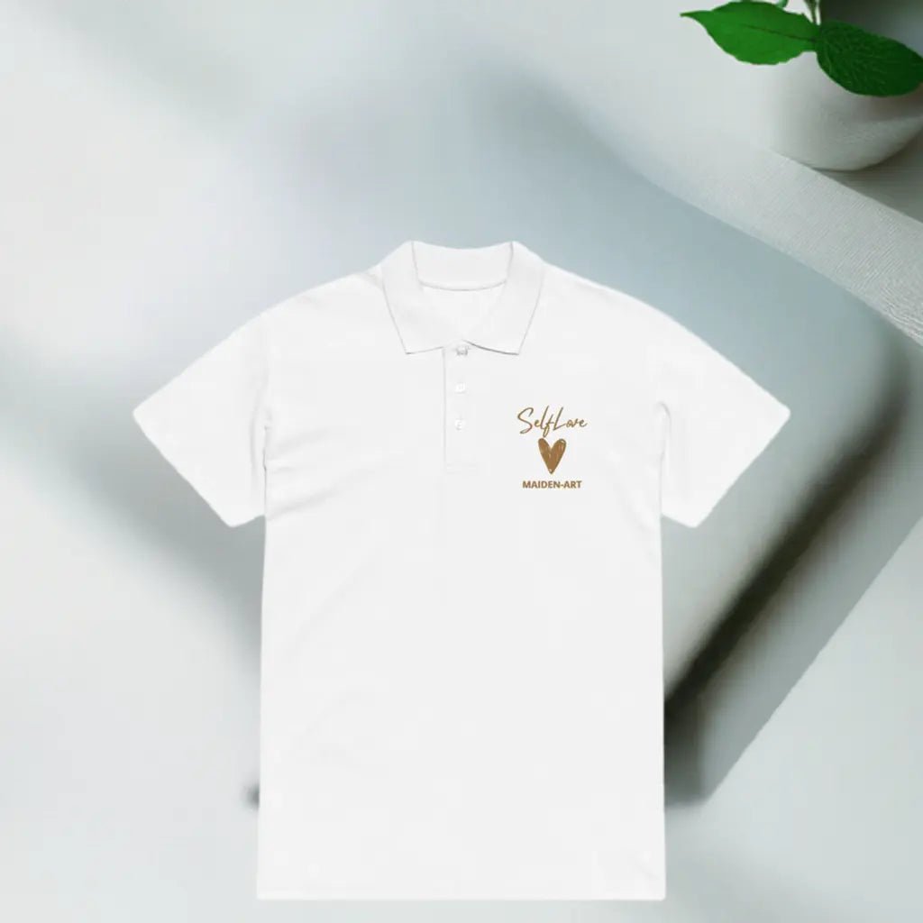 Self Love Premium piqué poloshirt met oudgouden borduursel