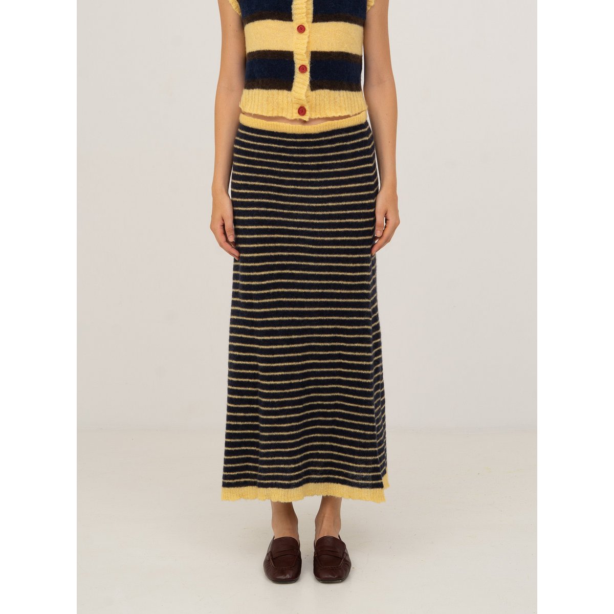Charm stribet maxi-nederdel