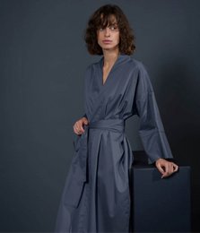 Sateen kimono bathrobe Solid Oxford Blue