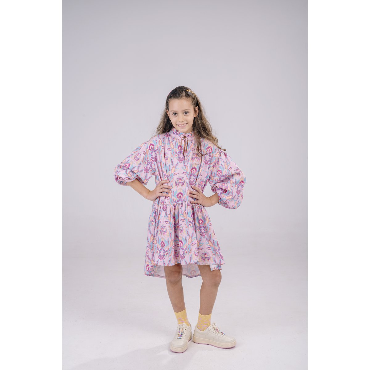 VESTITO IN VISCOSA LAVANDA CON RUCHES