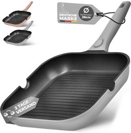 Grill Pan 28 cm, ikke -stick coating, aftagelige håndtag, induktion, ovnfestival (grå)