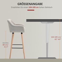 Set of 2 bar stools, including footrest, solid wood, 55 cm x 48 cm x 100 cm, beige