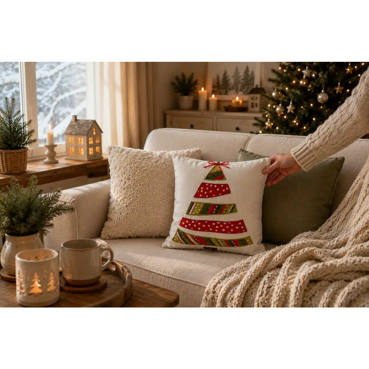 Árbol de Navidad colorido blanco y rojo – Funda de cojín / Kussenhoes – Navidad 45×45 cm – Urbane Hide