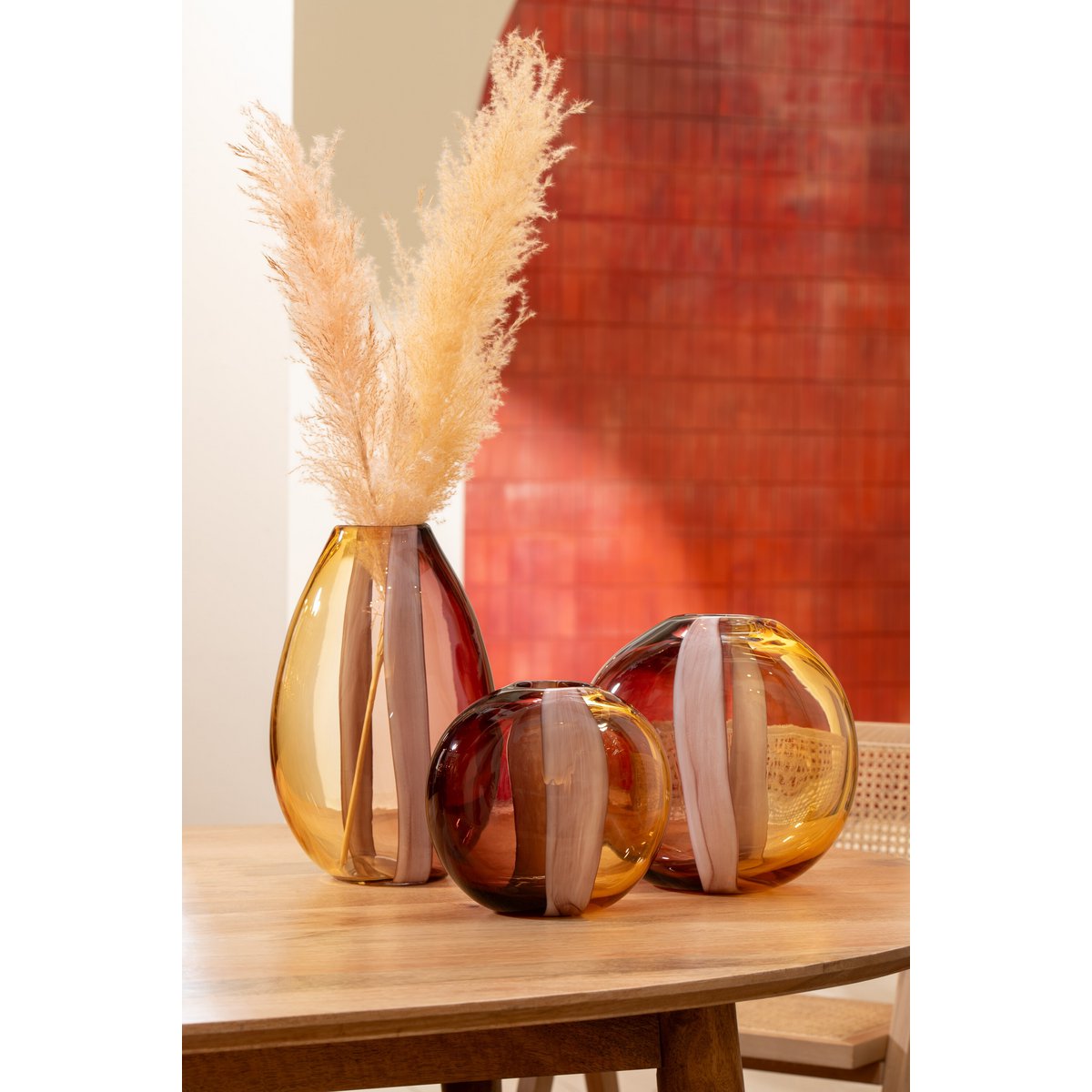 J-Line vaas Arun - glas - bruin/geel - large - Ø 13 cm
