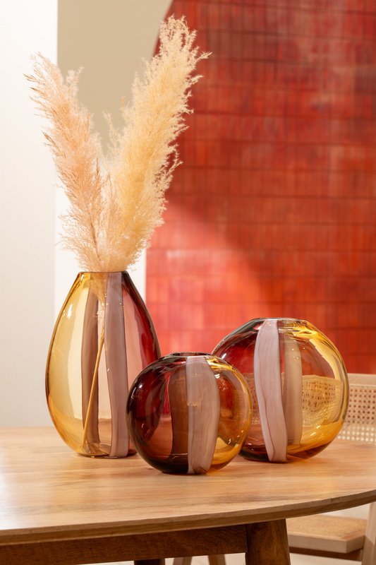 J-Line vaas Arun - glas - bruin/geel - large - Ø 13 cm