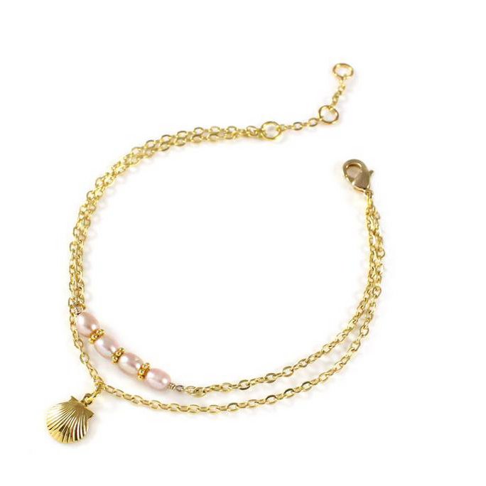 18K vergulde schelpenarmband met rozenblaadjes