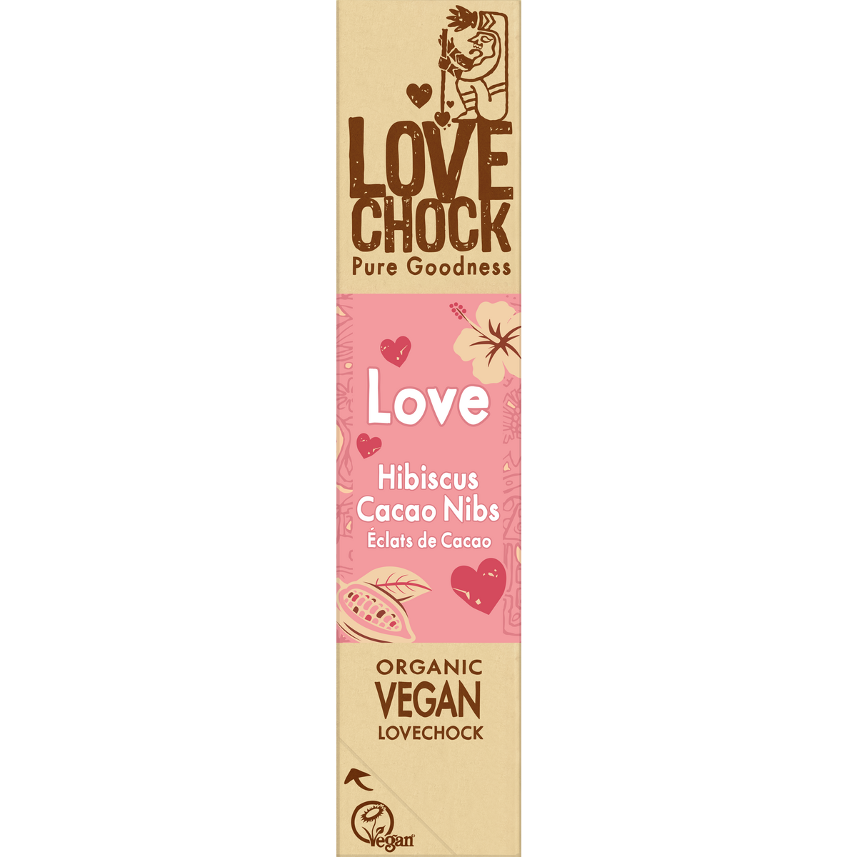 Pink chocolate with hibiscus and cacao nibs - Organic, plant-based and sustainable