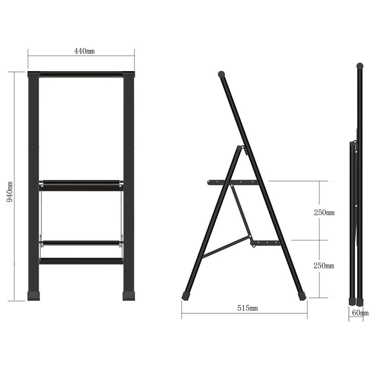 SORT ALUMINIUM STIGE 2 BAMBU TRÆ TRIN 44,5X5,4X99CM LL84579