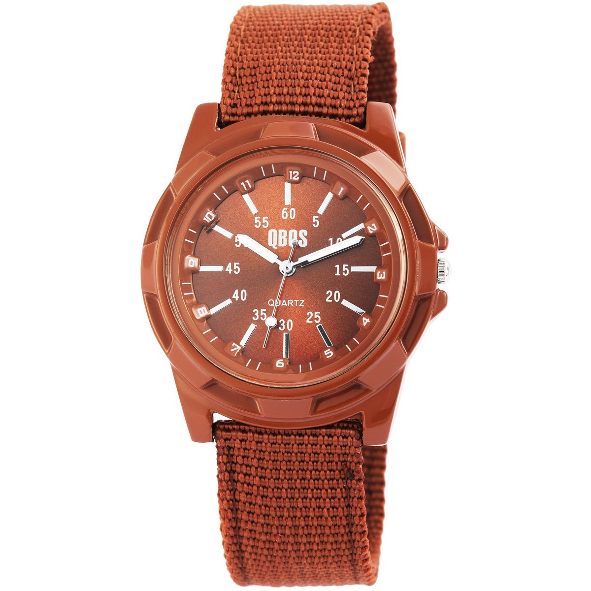QBOS men's watch with textile strap, brown