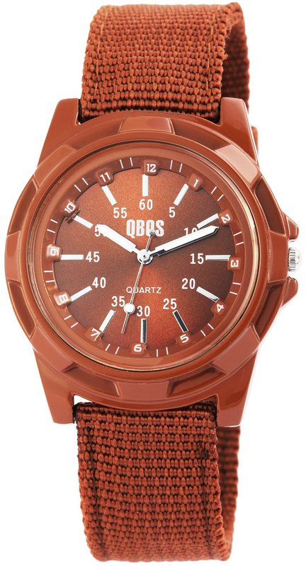 QBOS men's watch with textile strap, brown
