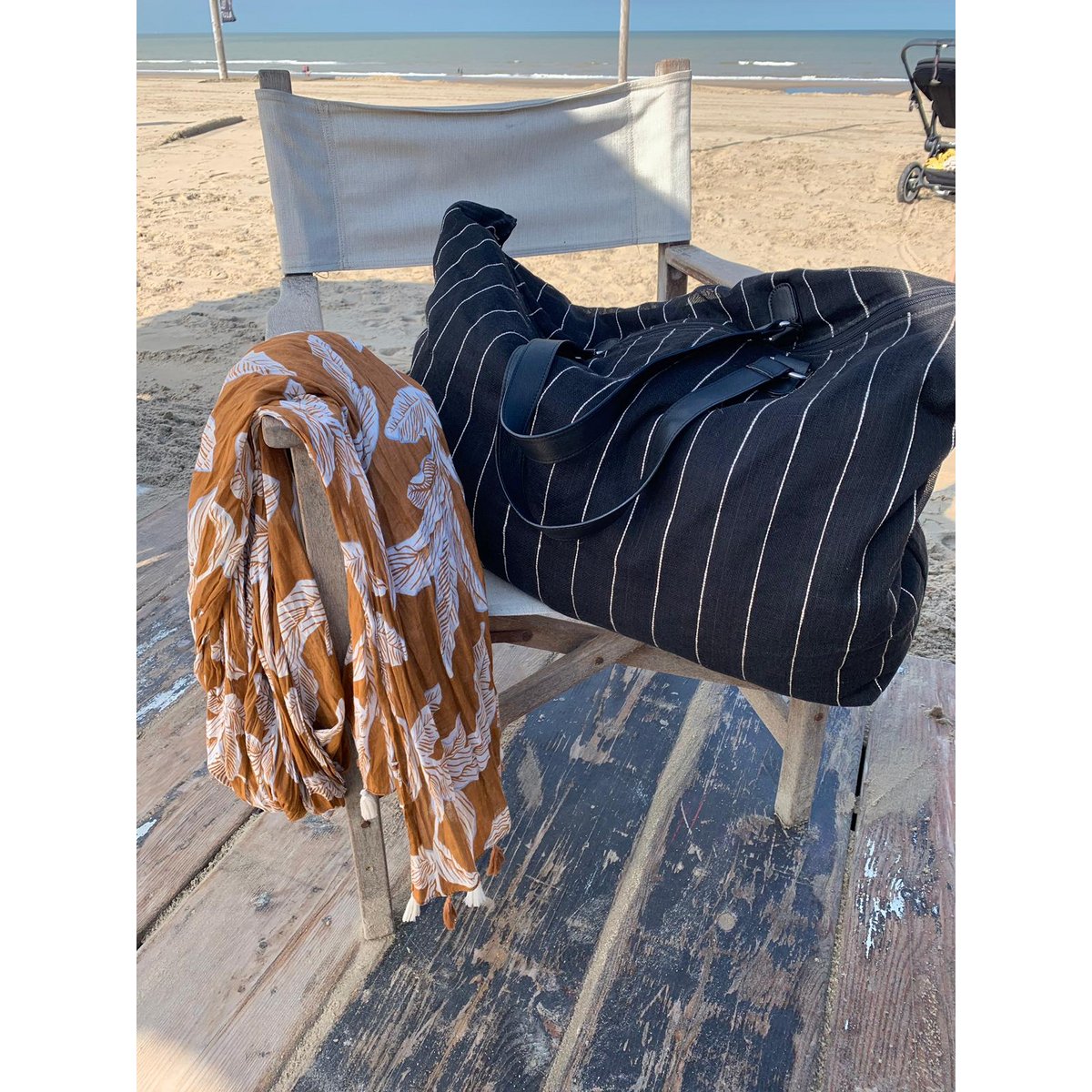 ANNA NERA Fairtrade Big Bag M - Met rits - Strandtas - Weekendtas - Shopper jute M noir 400-013