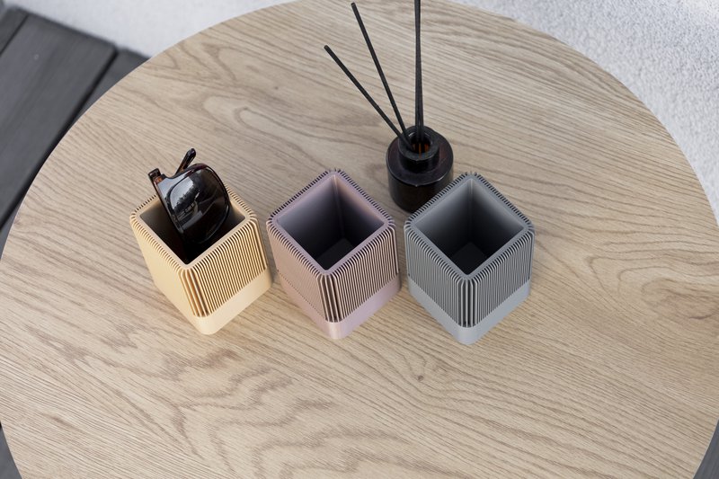 Modern Ribbed Square Organizer in Earthy Tones – Minimalist Desk, Vanity, or Home Storage Solution, Minimalist Modern Office Design Deco