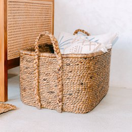 Extra Large Laundry Basket – Square Boho Hamper – Woven Decorative Basket – Storage Basket Made of Natural Water Hyacinth (2 sizes) MENTARI