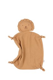 Cuddly plush toy in the shape of a lion with a camel-like appearance. Made of soft, beige-colored fabric with a textured surface. Features a round, expressive face and simple limbs for hugging.