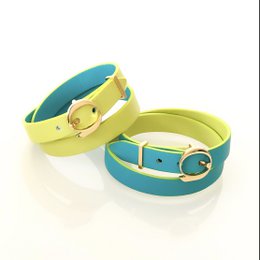 DUO TWIST leather bracelet Turquoise - Lime