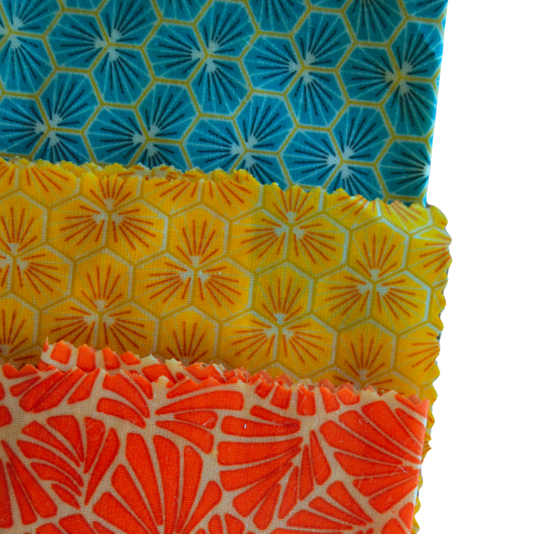 Bee Wrap Emballage réutilisable et zéro déchet 3 tailles trio S ( 20cm*20) cm  M (22*29cm) , L (30 cm *30cm)