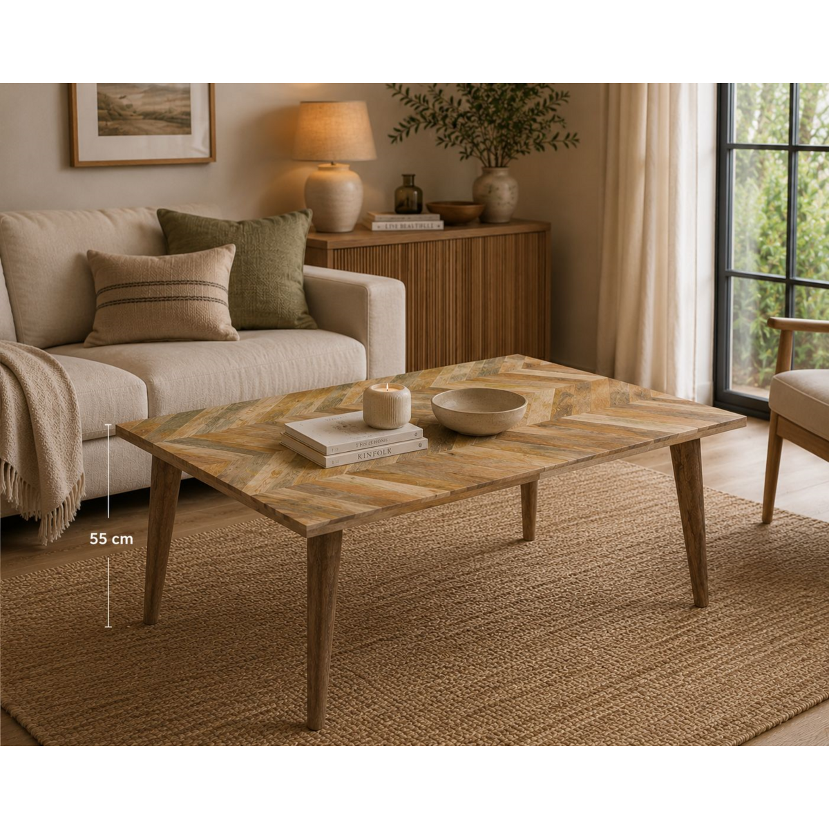 Light/dark brown wooden coffee table 120 x 70 x 55 h cm