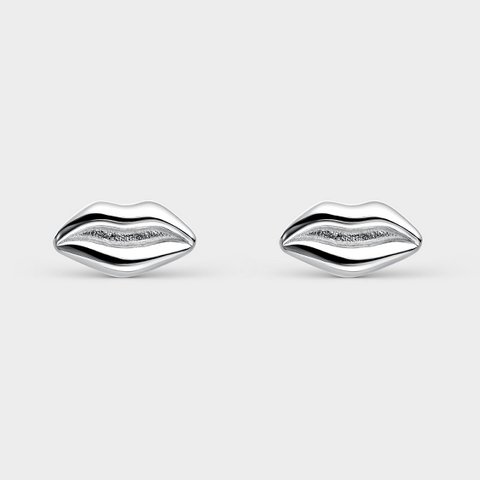 Silver lips earrings