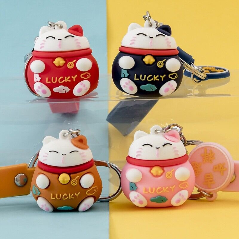 Edo Sleutelhanger Lucky Cat, 3x2,5cm, soft plastic, mix 12pcs