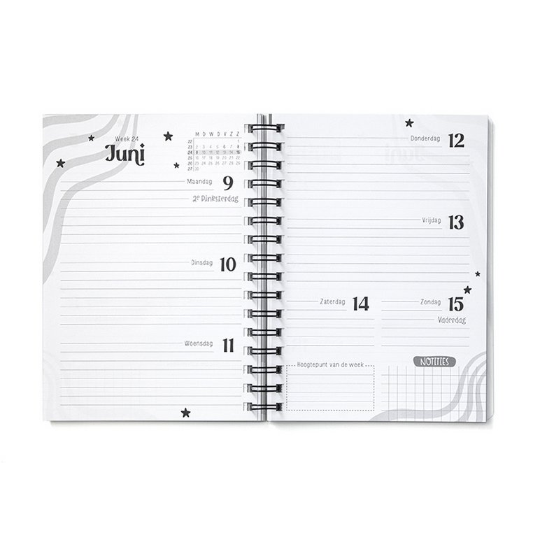 Annual diary 2025 A5 Black White // Goals diary with ring binder