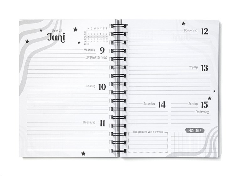 Agenda annuale 2025 A5 Nero Bianco // Agenda degli obiettivi con raccoglitore ad anelli