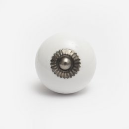 Blauwe keramische knop met witte stippen