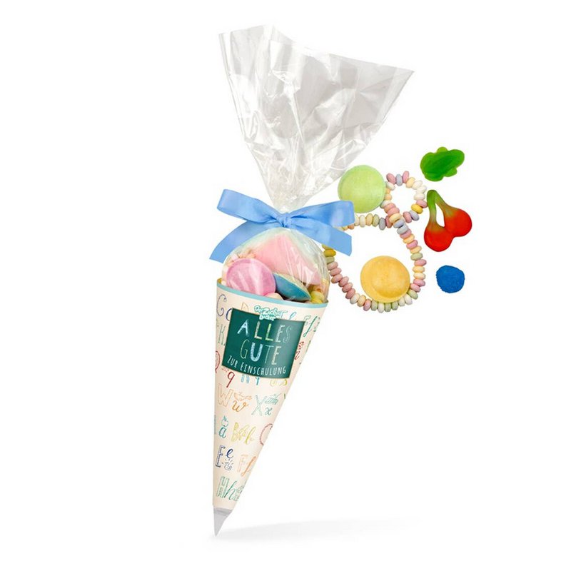 Sac de sucre inscription scolaire bleu mélange de bonbons colorés