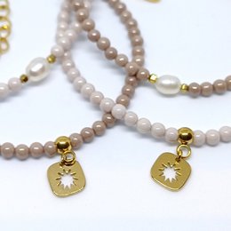 Zirkonia-Armband, runde Perlen, Charm-Stern