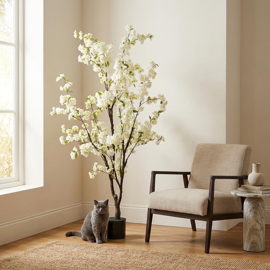 Kunstig plante - Prunus - Kirsebærblomst - Hvid - 175cm