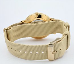 Moderno Milano stainless steel women's watch 36.5 mm, sapphire crystal & nylon NATO strap (beige), gold-colored