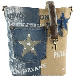 Sunsa Bæredygtig Skuldertaske til kvinder. Skuldertaske lavet af genbrugte jeans & canvas (canvas). Håndtaske vintage retro stil. Crossbody taske til kvinder.