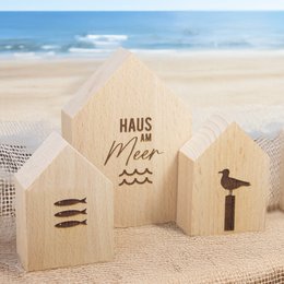 Large decorative wooden house by the sea made of sustainable beech wood