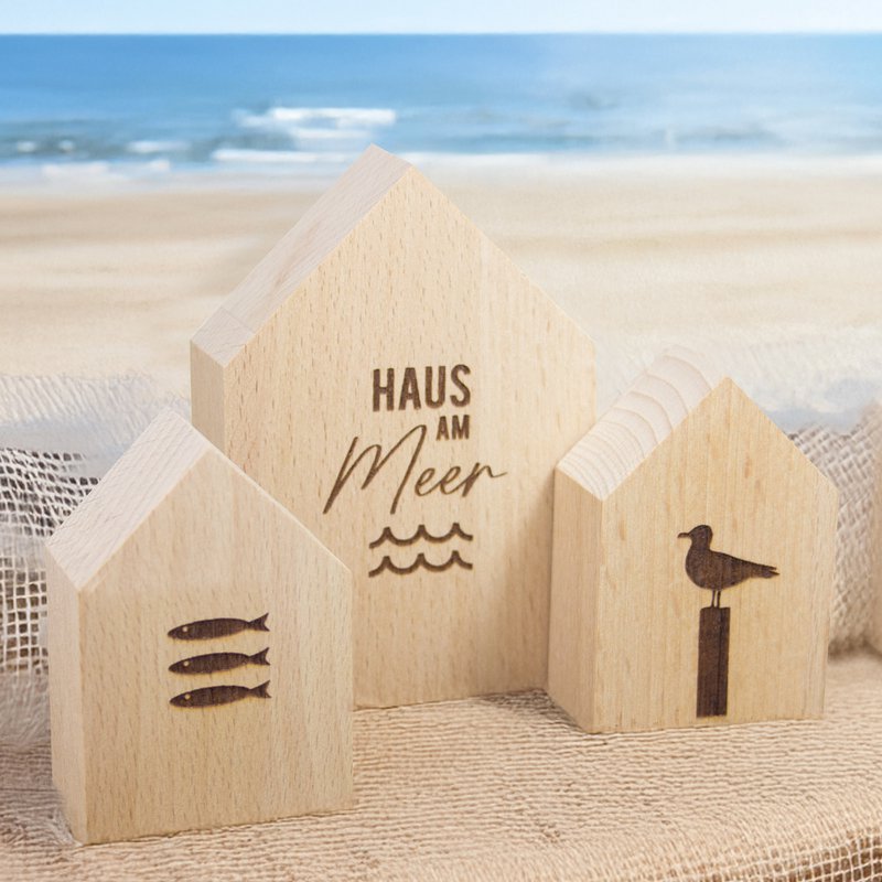 Large decorative wooden house by the sea made of sustainable beech wood
