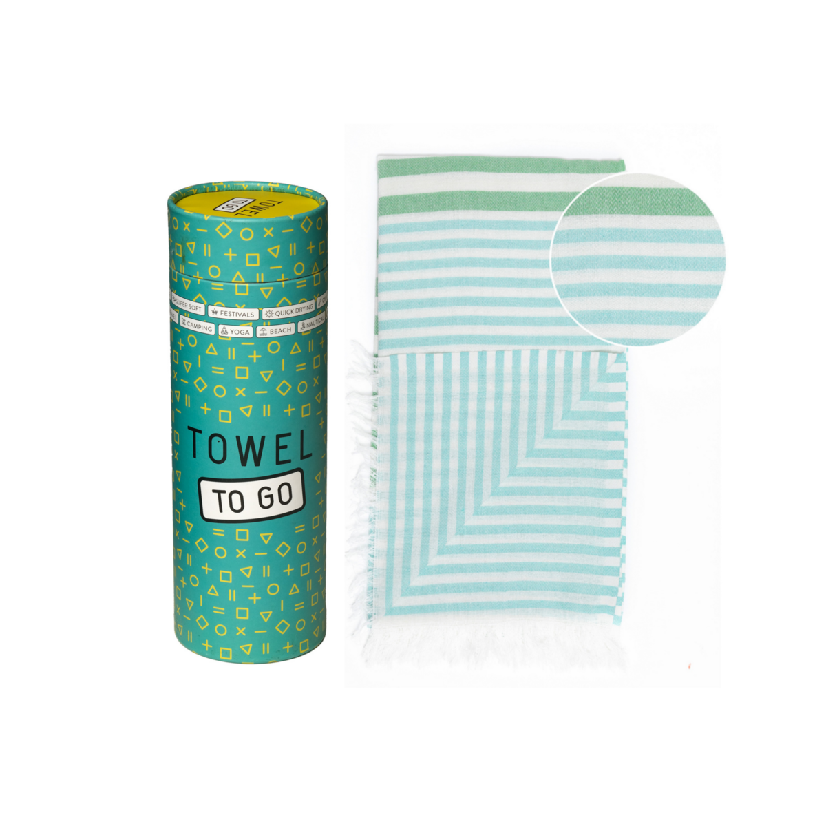 TOWEL TO GO BALI Cotton Beach Towel 180x100 cm | Lightweight | Turquoise / Green | with Gift Box