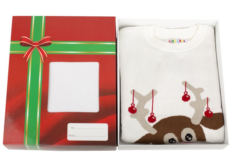 Jul sweater børn - rensdyr hvid